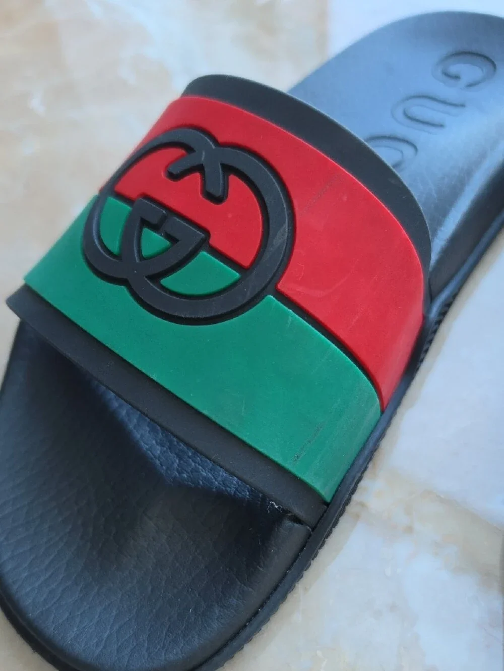 Gucci Slides with Green and Red Straps